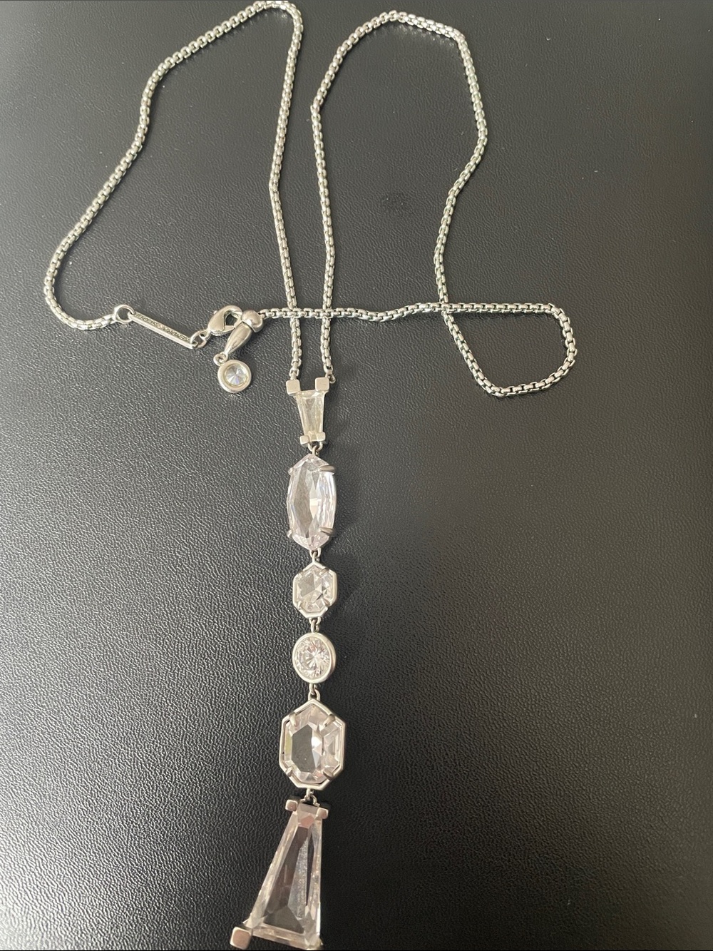 Kendra Scott Silver Linear Clear Crystal Drop Necklace